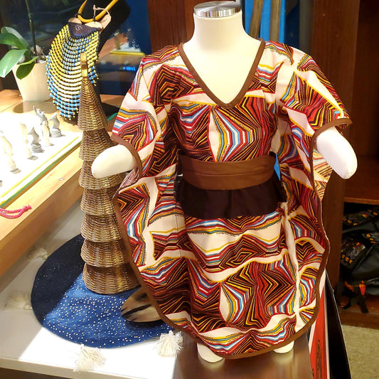 Unisexy Kimono Duster – Full-Length Ankara Denim with Belt