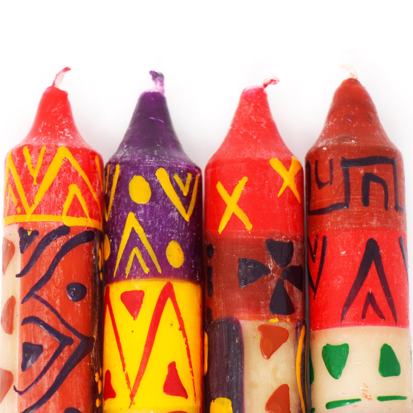 Hand-Painted 4" Dinner or Shabbat Candles, Set of 4 (Indabuko Design)