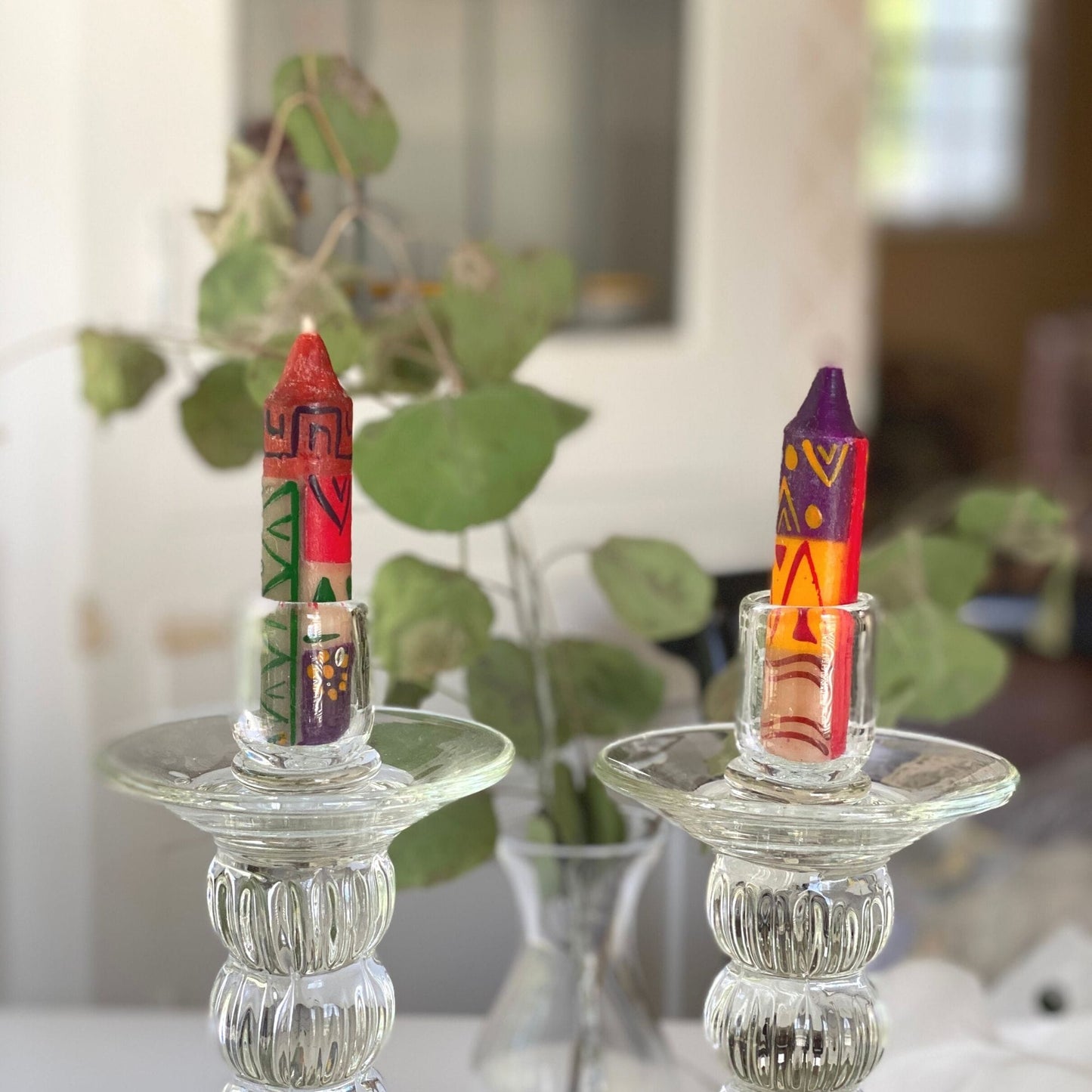 Hand-Painted 4" Dinner or Shabbat Candles, Set of 4 (Indabuko Design)