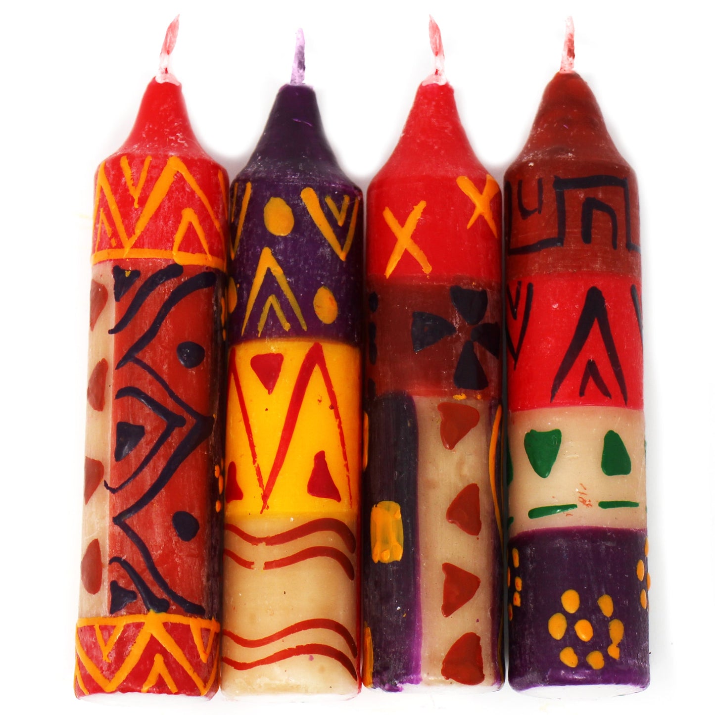 Hand-Painted 4" Dinner or Shabbat Candles, Set of 4 (Indabuko Design)
