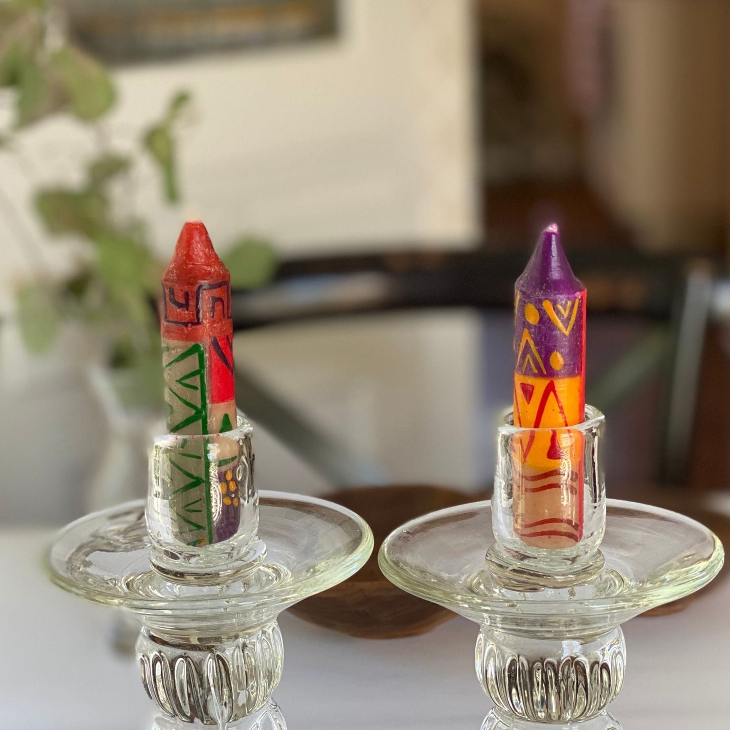 Hand-Painted 4" Dinner or Shabbat Candles, Set of 4 (Indabuko Design)