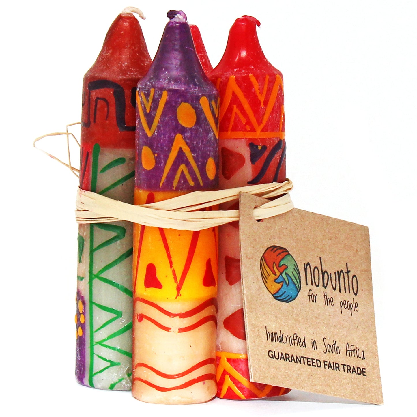 Hand-Painted 4" Dinner or Shabbat Candles, Set of 4 (Indabuko Design)