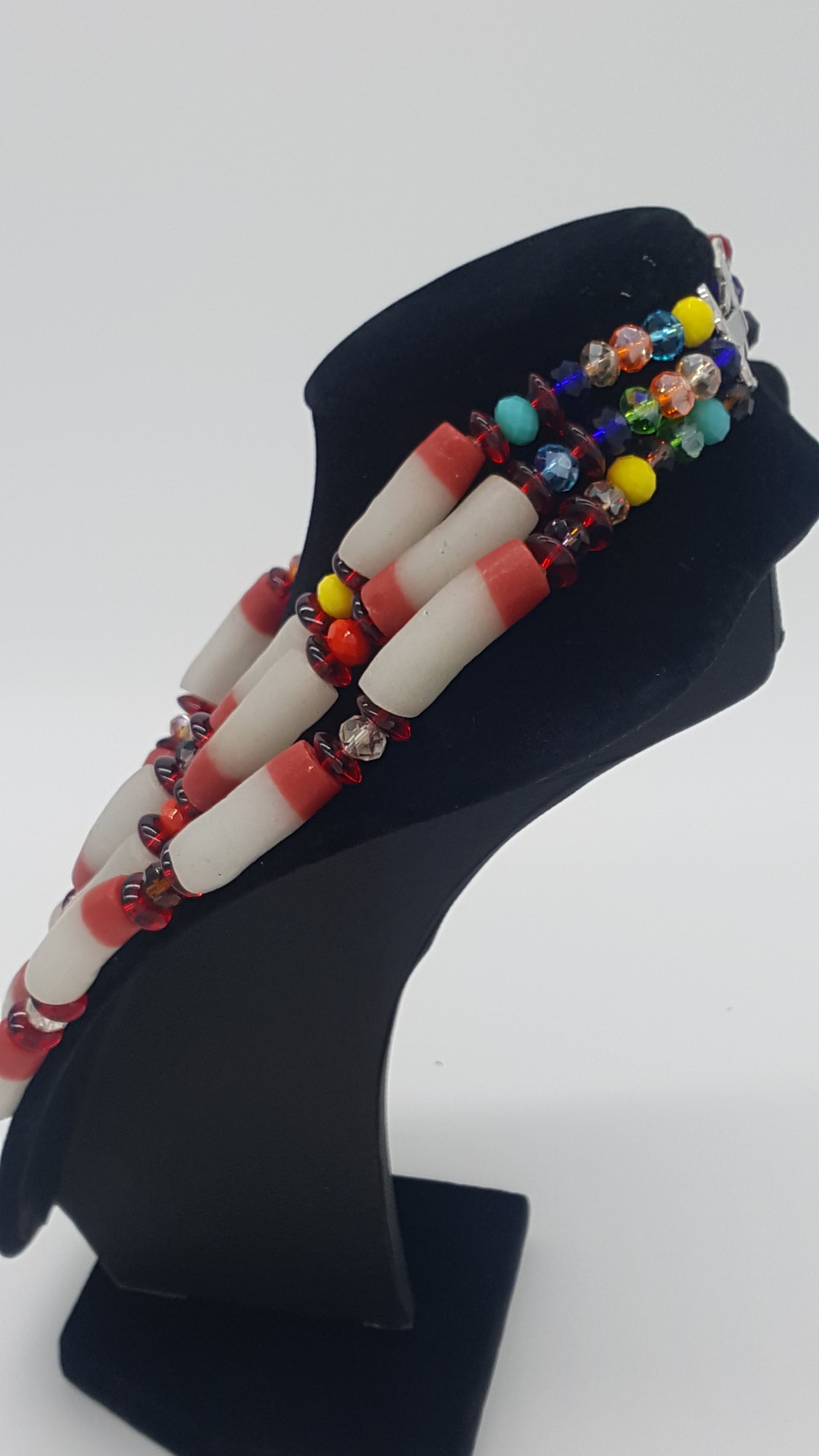 Glass bead necklace, Traditional Ghana, w/metal clasp