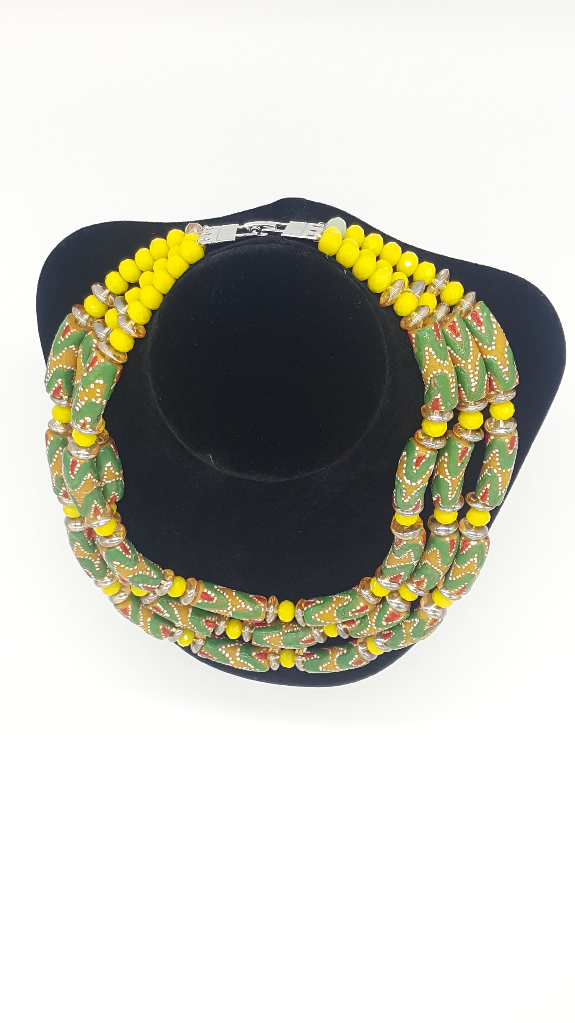 Glass bead necklace, Traditional Ghana, w/metal clasp