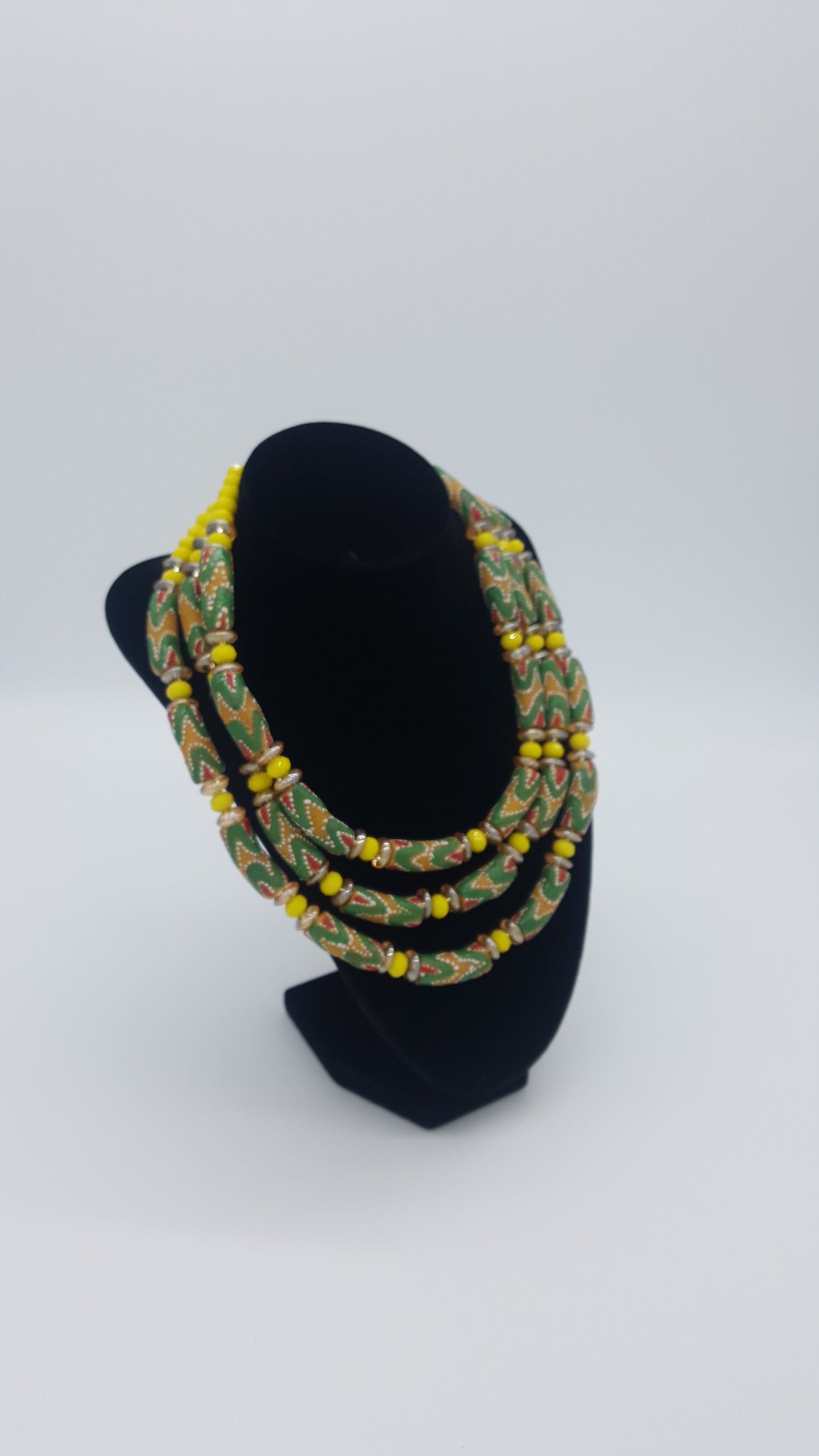 Glass bead necklace, Traditional Ghana, w/metal clasp