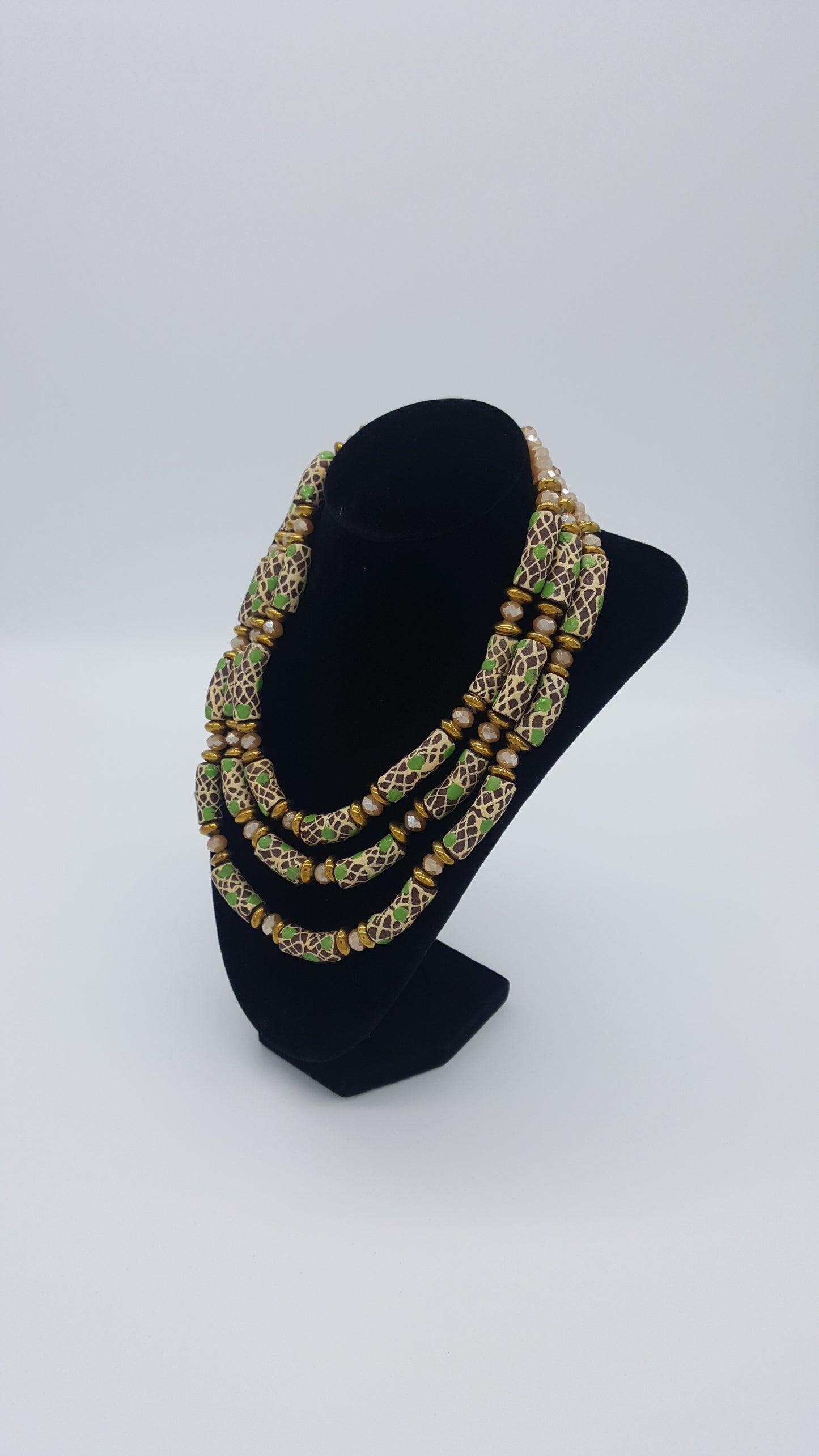 Glass bead necklace, Traditional Ghana, w/metal clasp