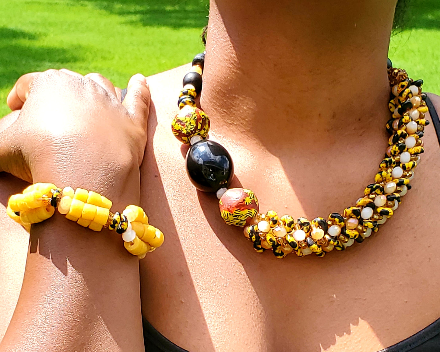 Glass bead necklace, Traditional Ghana, no metal