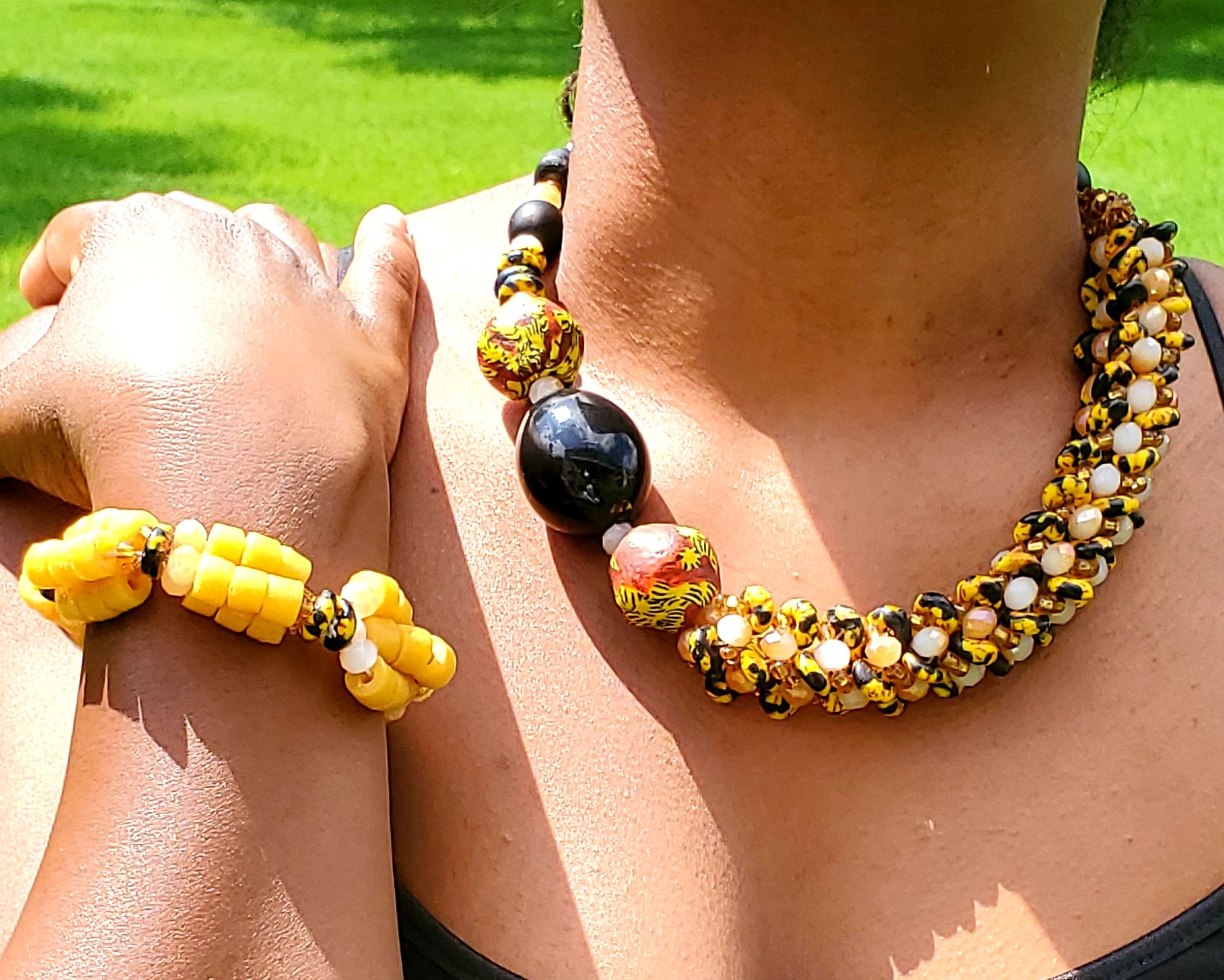 Glass bead necklace, Traditional Ghana, no metal