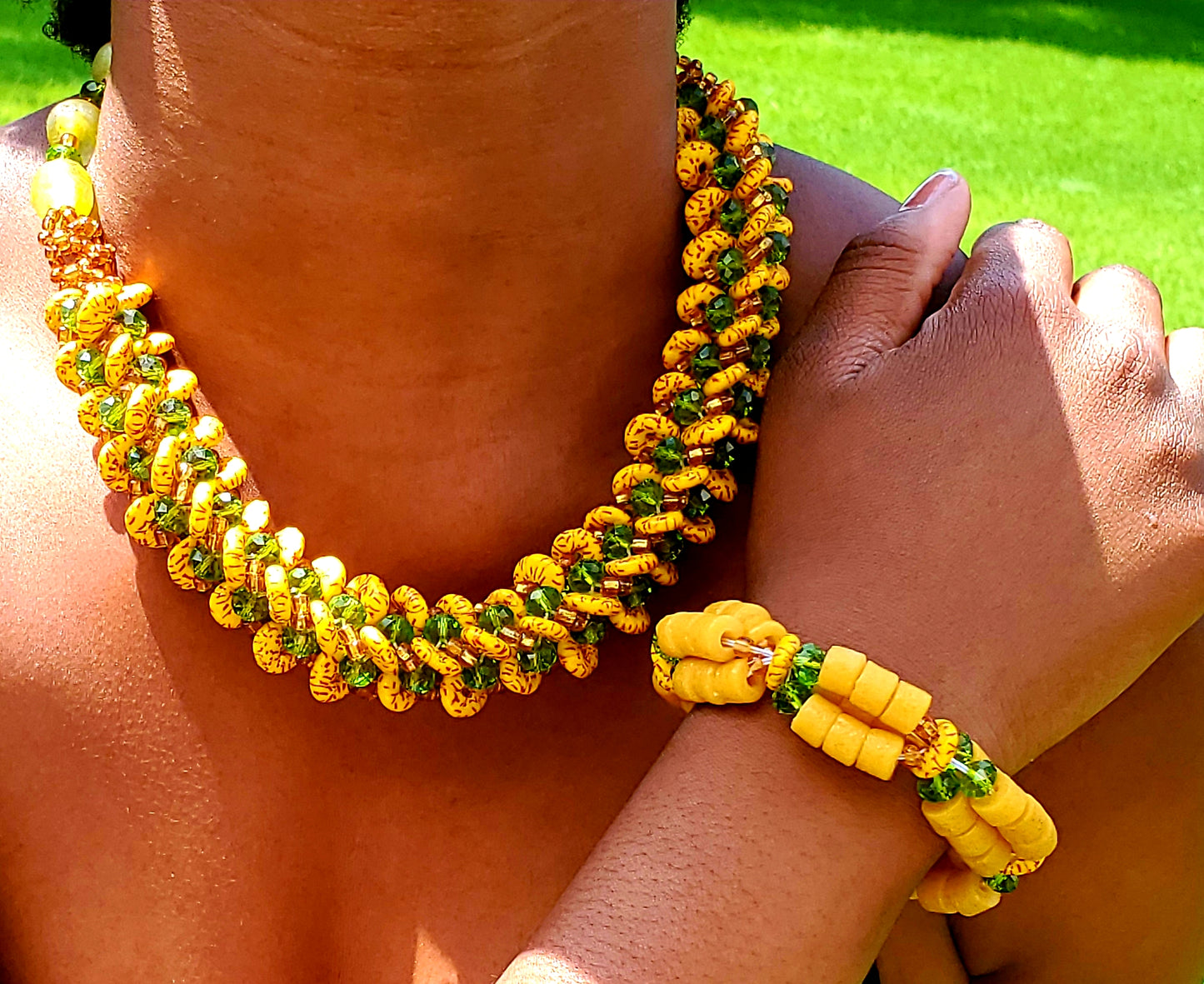 Glass bead necklace, Traditional Ghana, no metal