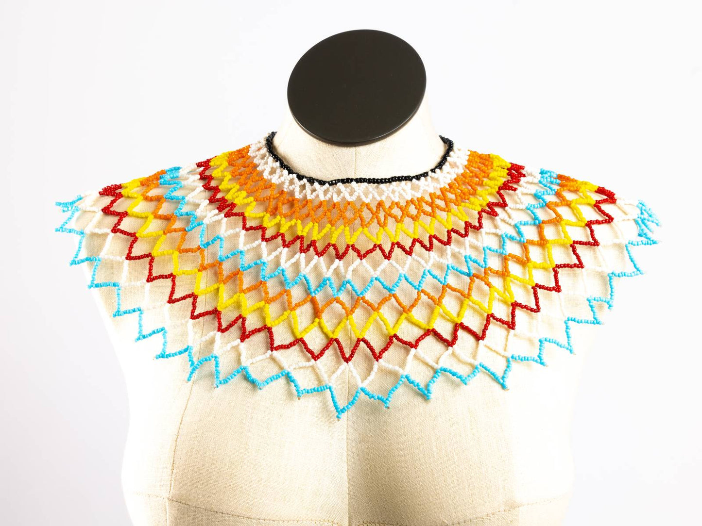 Multicolored Zulu necklace, lighter colors, front view