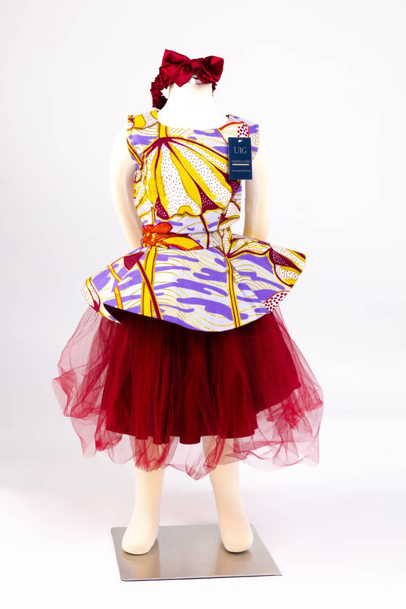 Red skirt and dress, front view