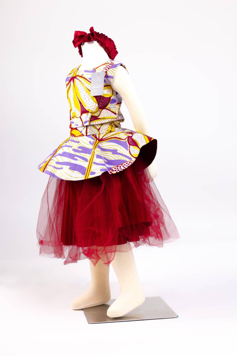 Red skirt and dress, front view
