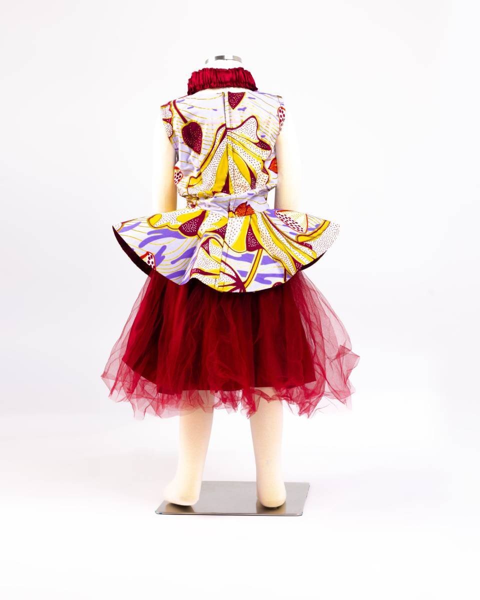 Red skirt and dress, front view