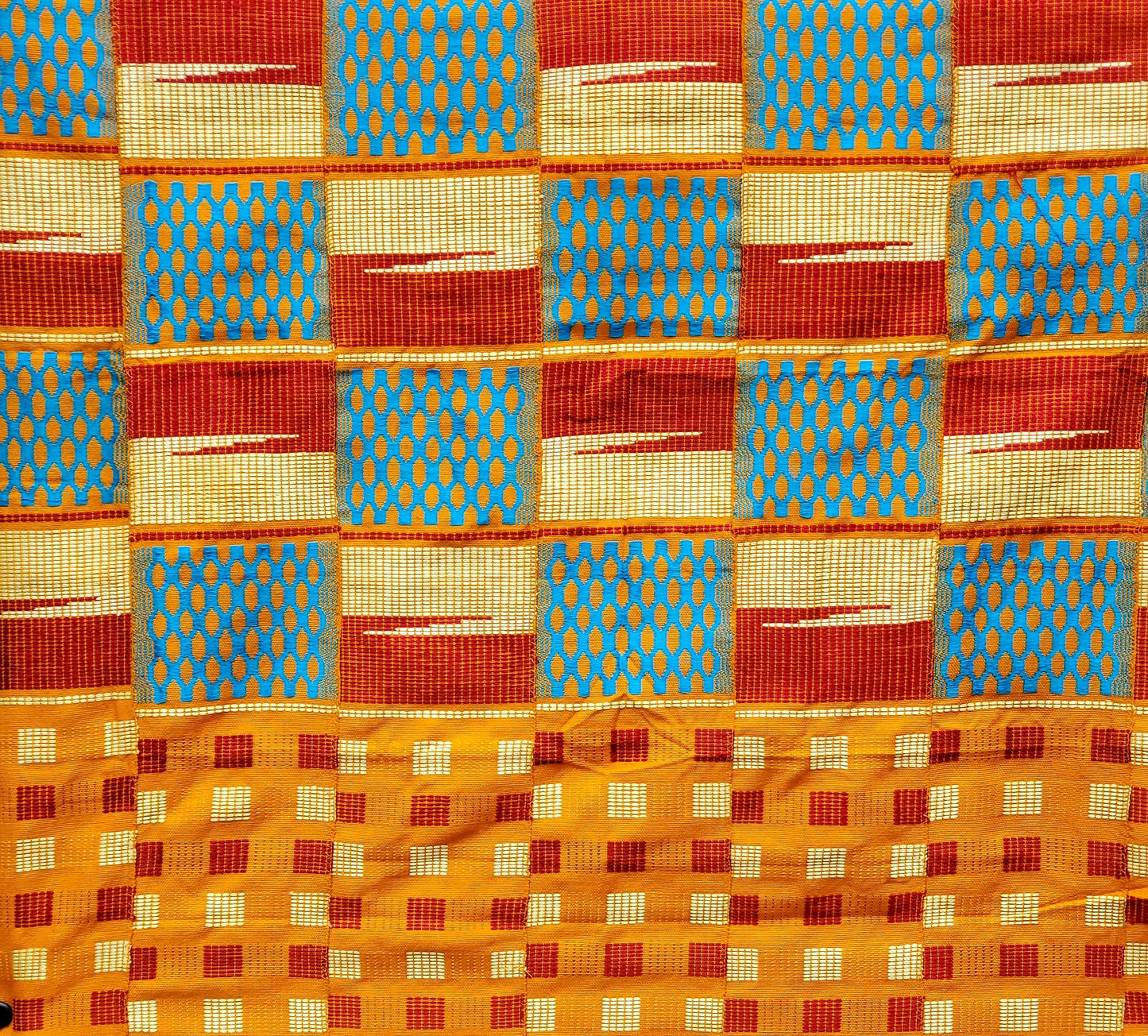 Multi-colored Traditional Kente (Mustard, White, Light Blue, Red, Gold) 3pcs