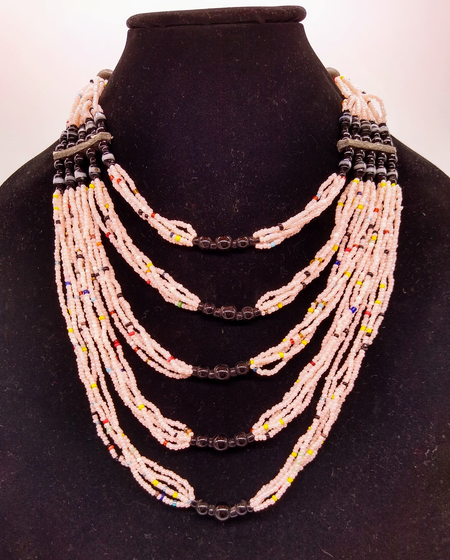 pink colored beaded evelyn necklace
