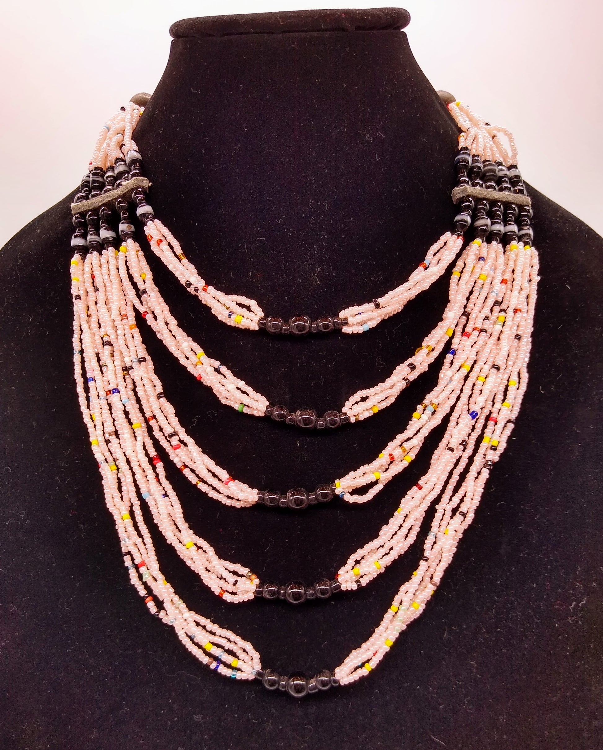 pink colored beaded evelyn necklace