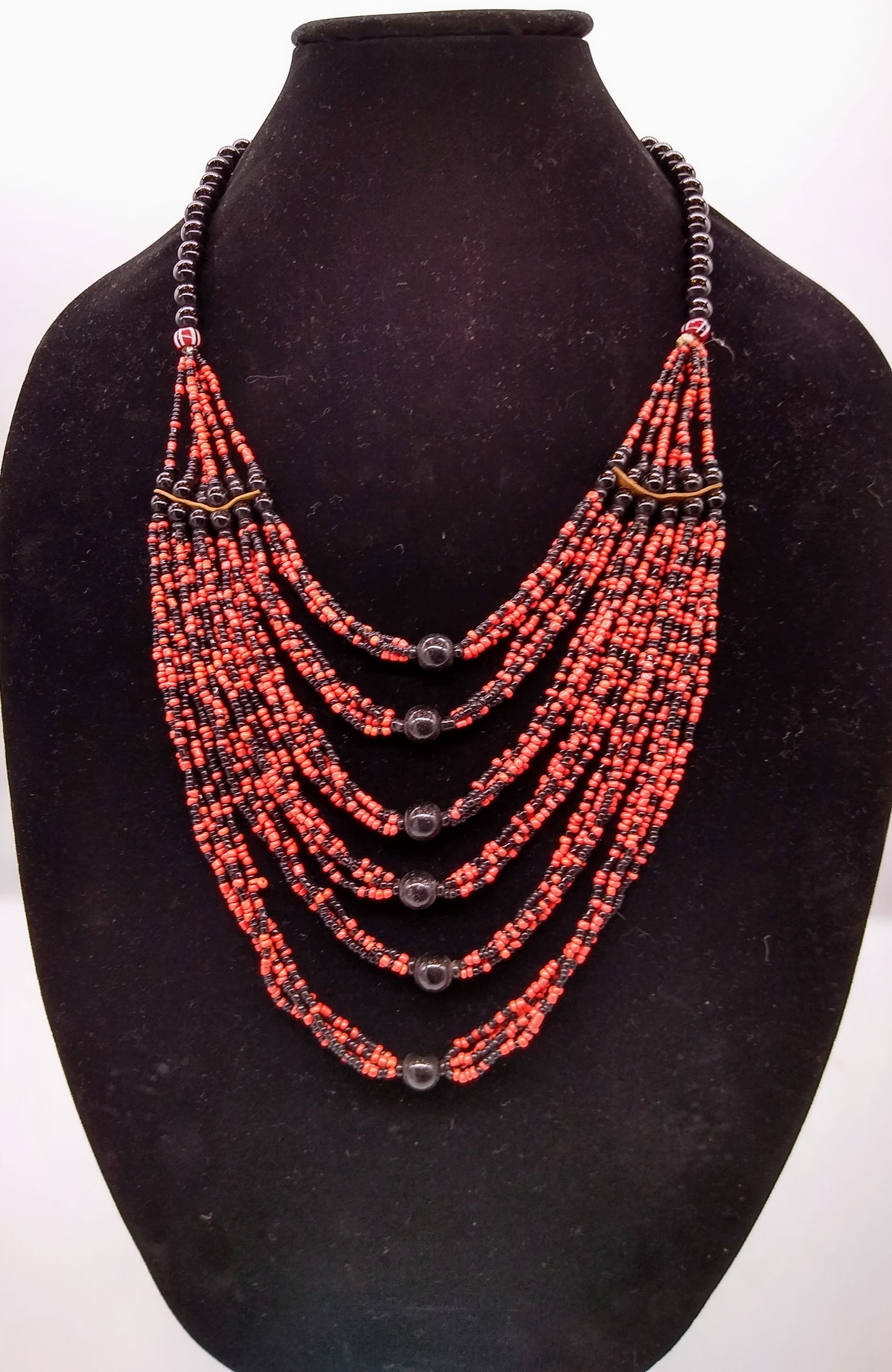 red colored beaded evelyn necklace