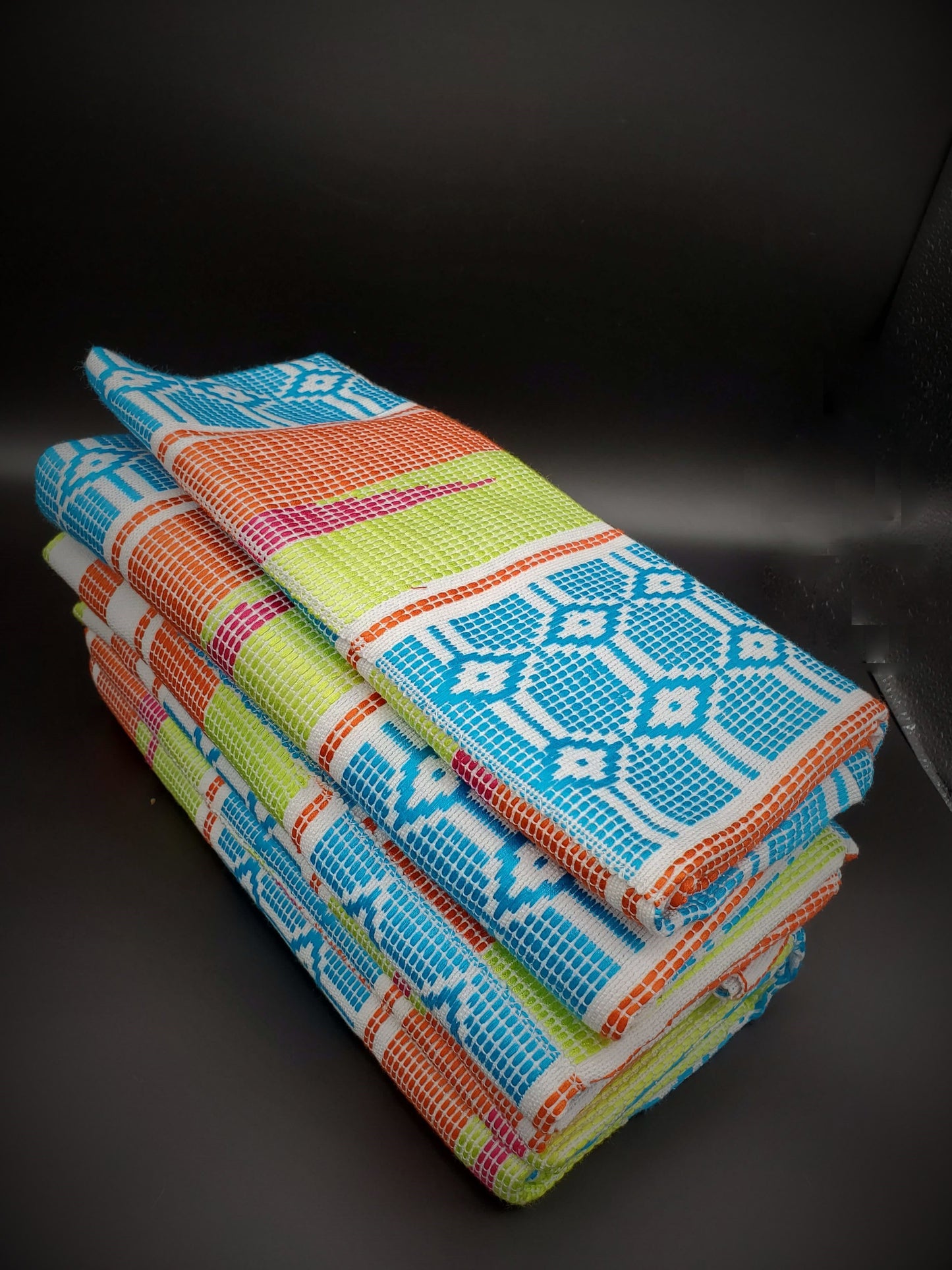 Multi-colored Traditional Kente (Light Blue, White, Lime Green, Orange, Fuchsia) 3pcs