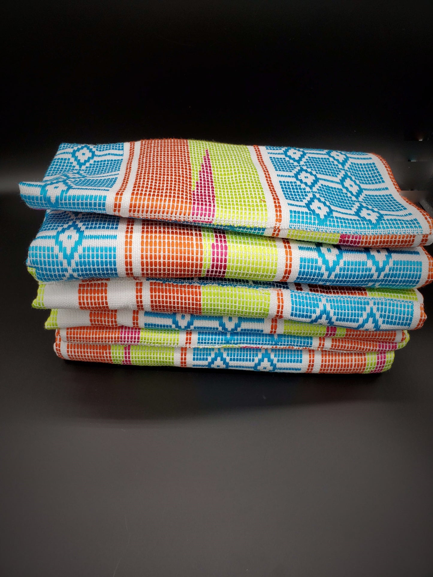 Multi-colored Traditional Kente (Light Blue, White, Lime Green, Orange, Fuchsia) 3pcs
