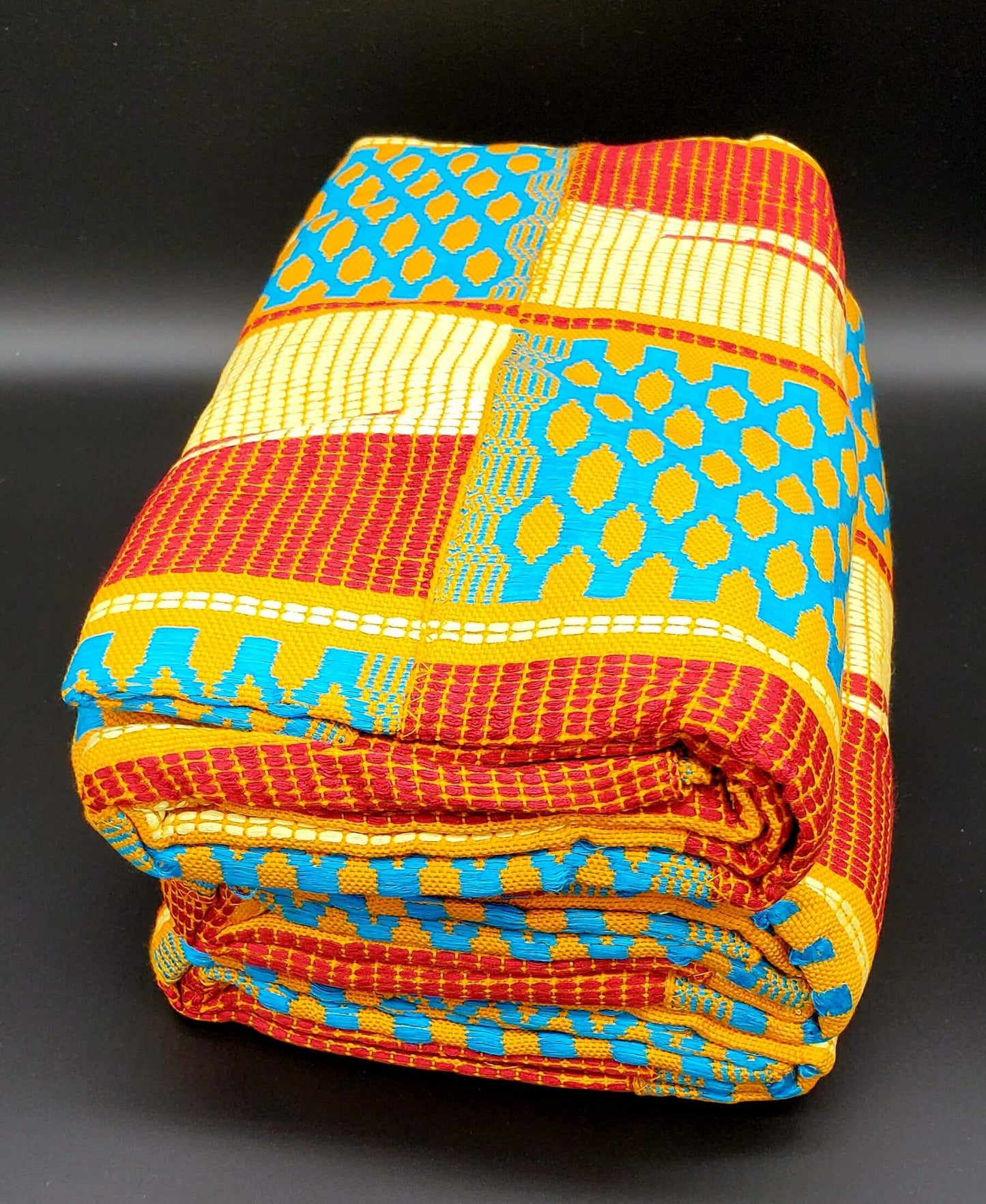 Multi-colored Traditional Kente (Mustard, White, Light Blue, Red, Gold) 3pcs