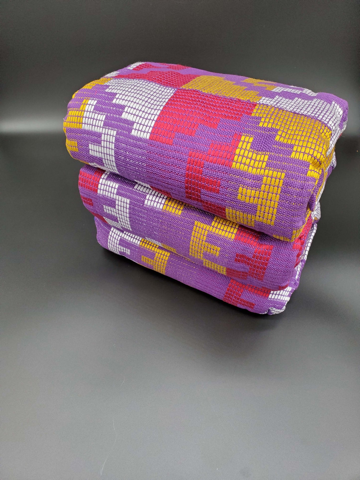 Multi-colored Traditional Kente (Purple, White, Fuchsia, Gold) 3pcs
