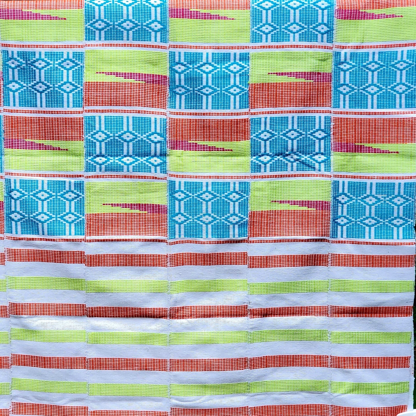 Multi-colored Traditional Kente (Light Blue, White, Lime Green, Orange, Fuchsia) 3pcs
