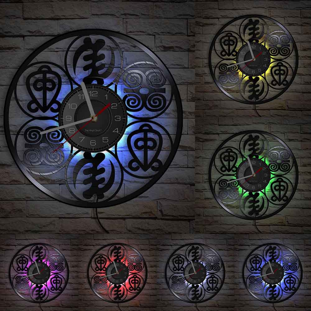 Wall Clock with Adinkra Symbols