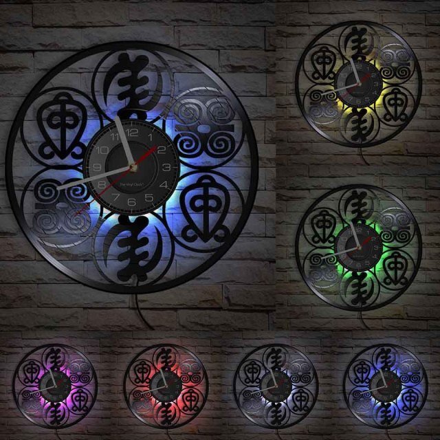 Wall Clock with Adinkra Symbols