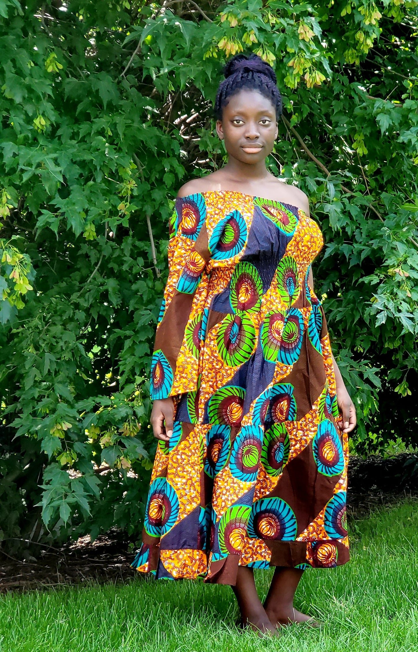 Vibrant high quality dresses, Hi~Low, Off the shoulder or Tank style.