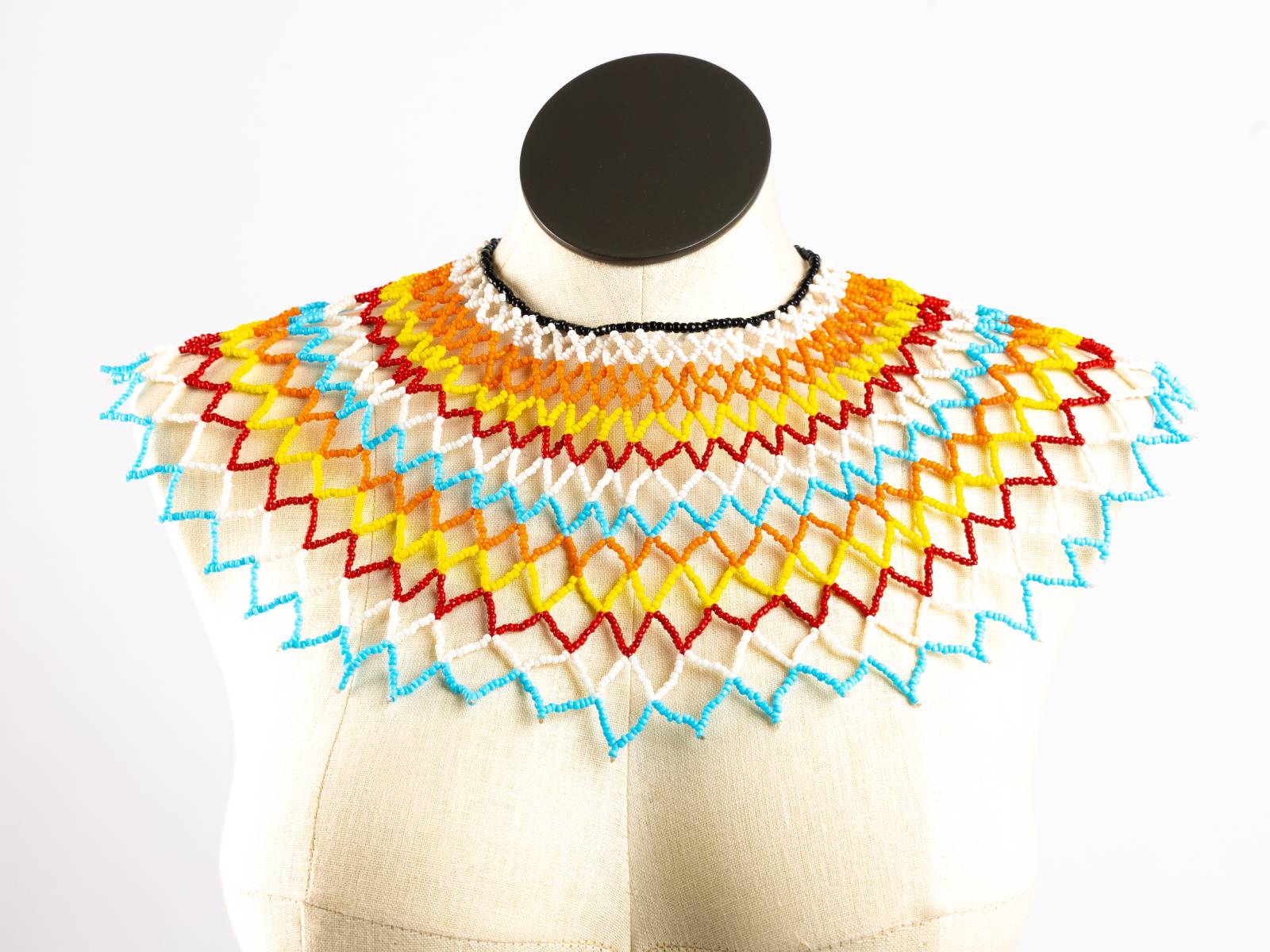 Multicolored Zulu necklace, lighter colors,  front view
